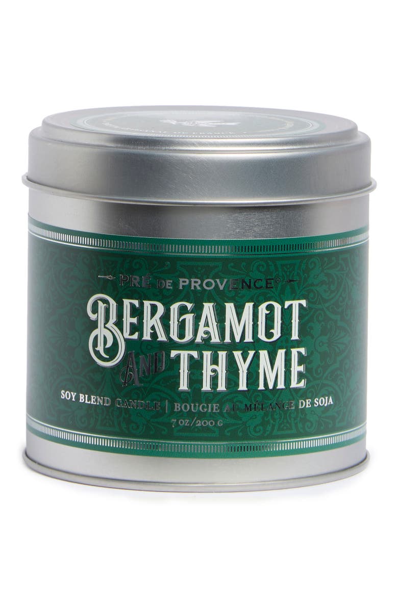Bergamot & Thyme Tin Candle, Main, color, GREEN