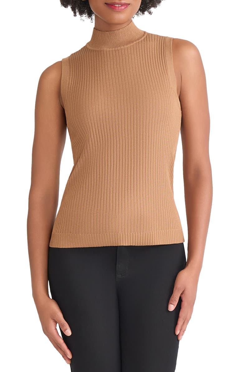 Jones New York Rib Sleeveless Turtleneck Sweater, Main, color, Caramel