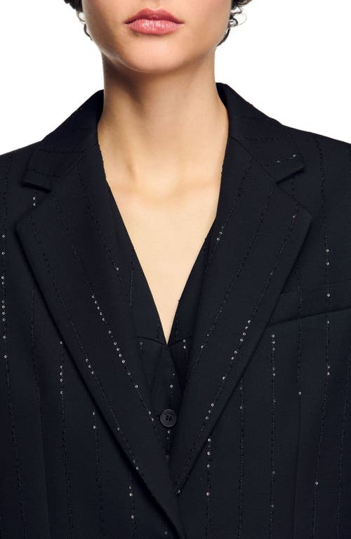 Sandro Sequinned Suit Jacket In Black