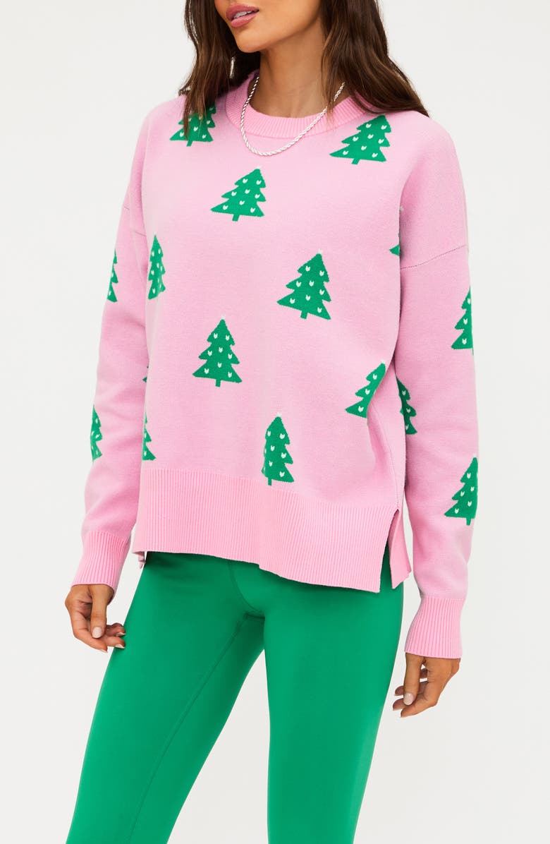 Beach Riot Callie Christmas Tree Sweater, Alternate, color, Pink