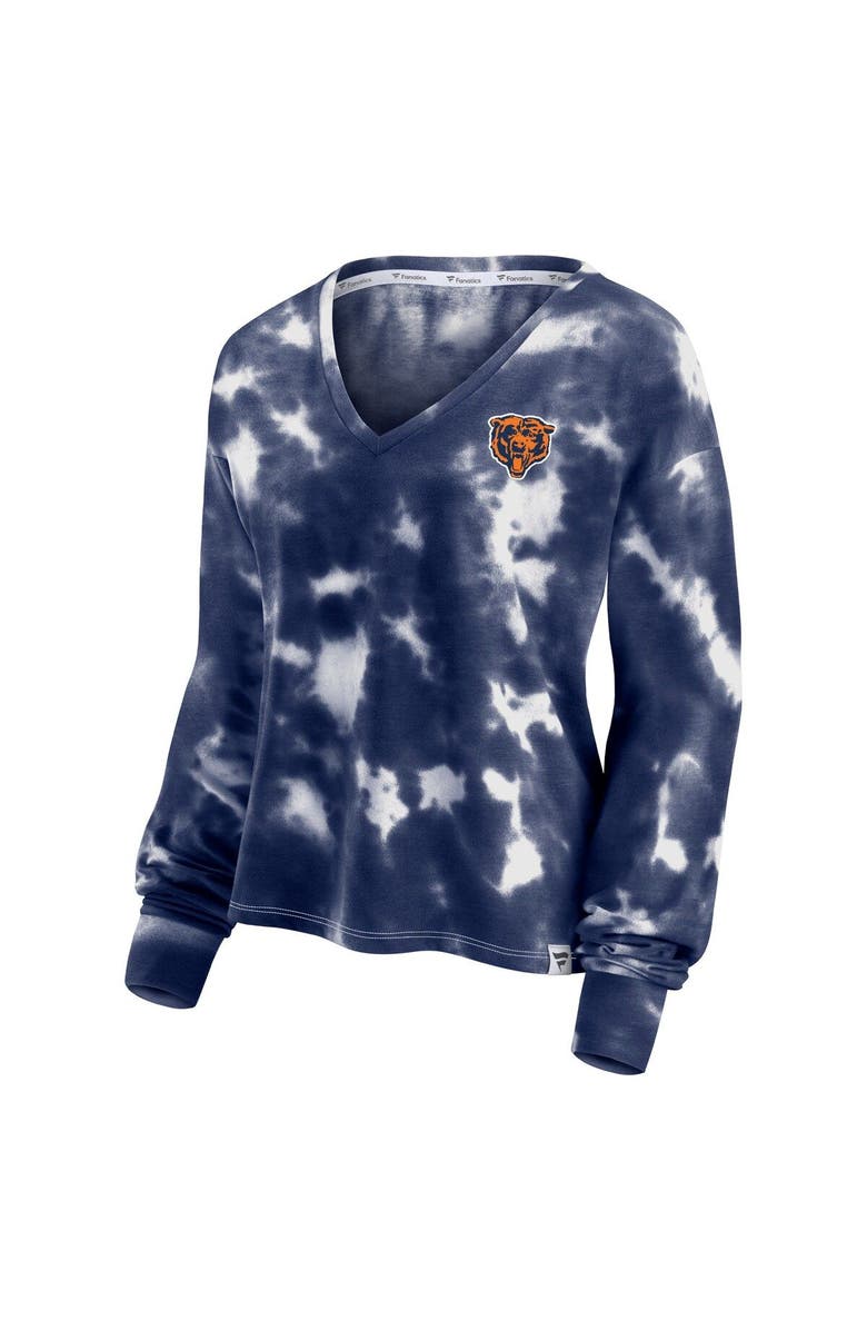 FANATICS Women's Fanatics Branded White/Navy Chicago Bears Sport Resort Tie-Dye V-Neck Long Sleeve T-Shirt, Alternate, color, 