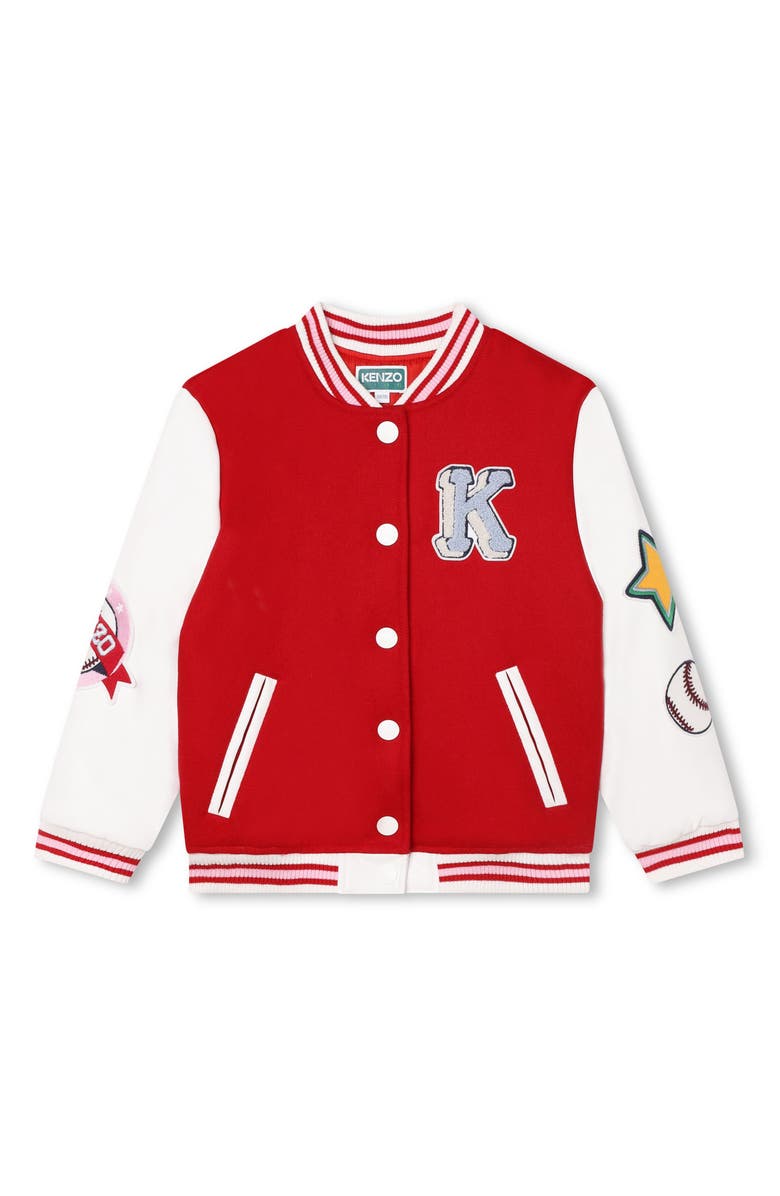 KENZO Kids' Wool Blend Letterman Jacket, Main, color, 990-Bright Red