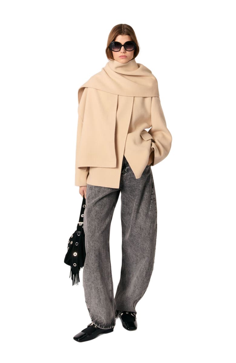 maje Double-faced coat with scarf, Main, color, Beige