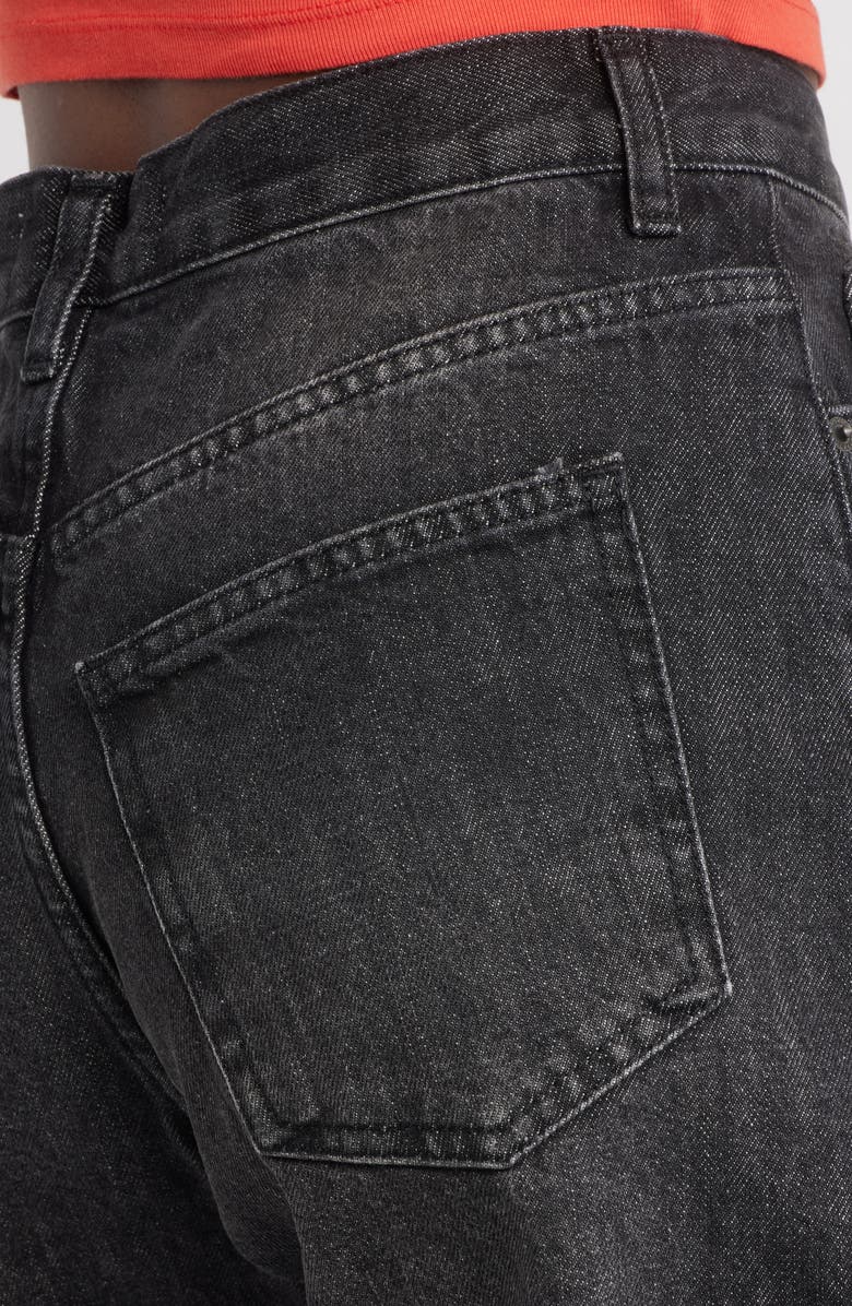 Topshop Loose Fit Denim Shorts, Alternate, color, Black