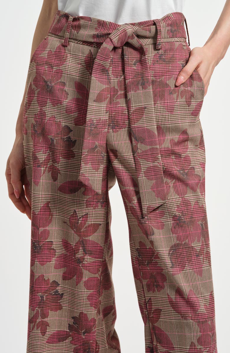 Isaac Mizrahi New York Plaid Tie Waist Wide Leg Pants, Alternate, color, Taupe Plaid Floral