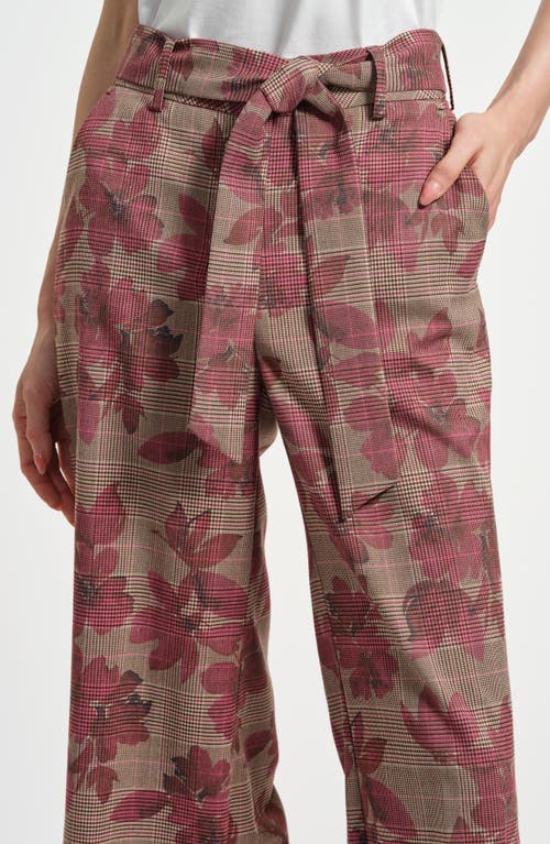 Isaac Mizrahi New York Plaid Tie Waist Wide Leg Pants In Burgundy