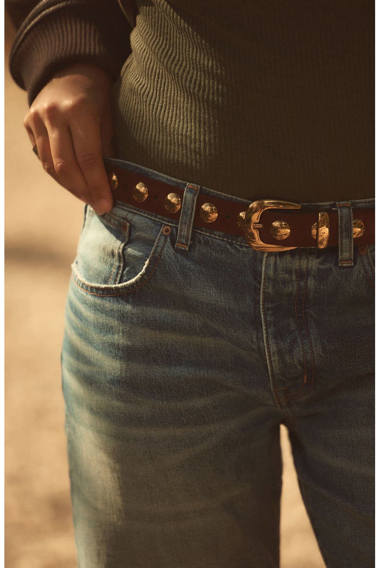 Studded Western Leather Belt, Alternate, color, SOFT MAHOGANY