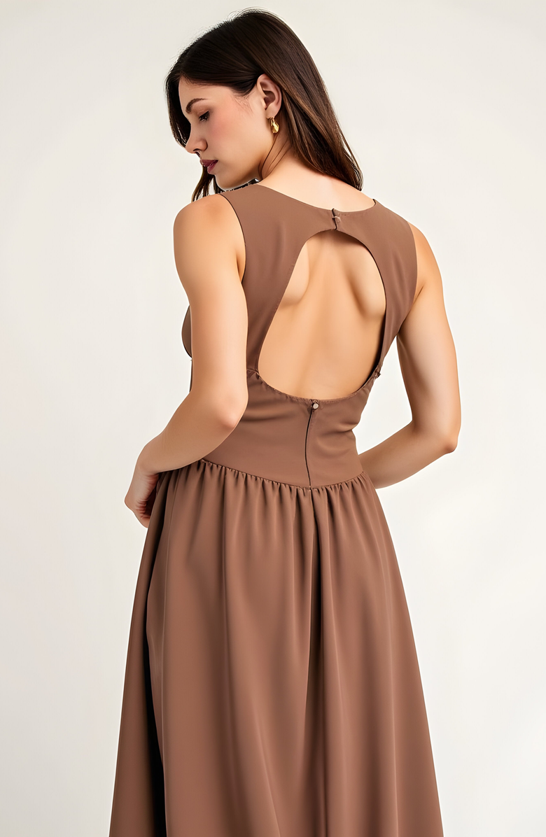 Modenaire Sleeveless Fit and Flare Midi Bubble Hem Dress with Gathered Skirt Detail, Alternate, color, 