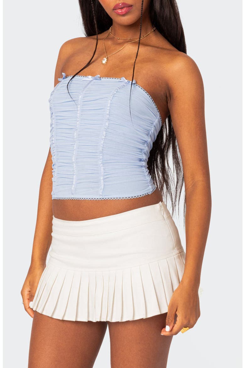 Veronika Strapless Ruched Mesh Top, Alternate, color, LIGHT-BLUE