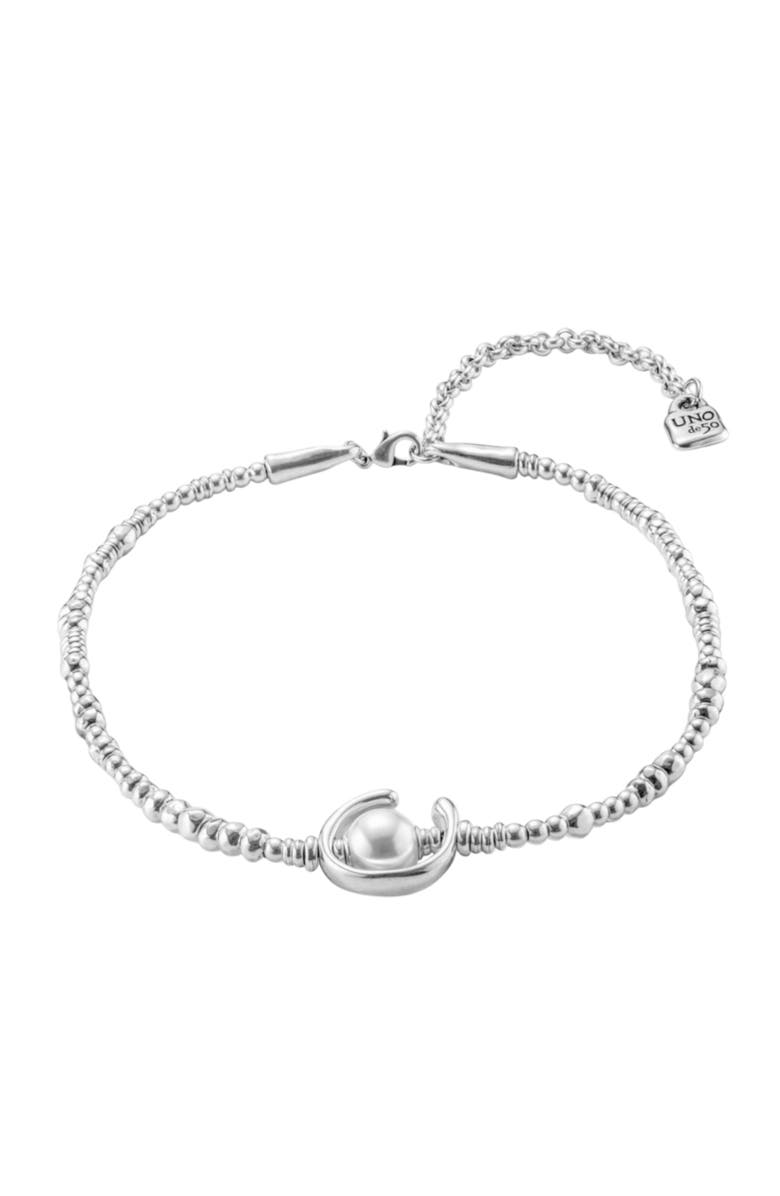 UNODE50 Sterling silver-plated leather necklace with pearl, Alternate, color, Silver