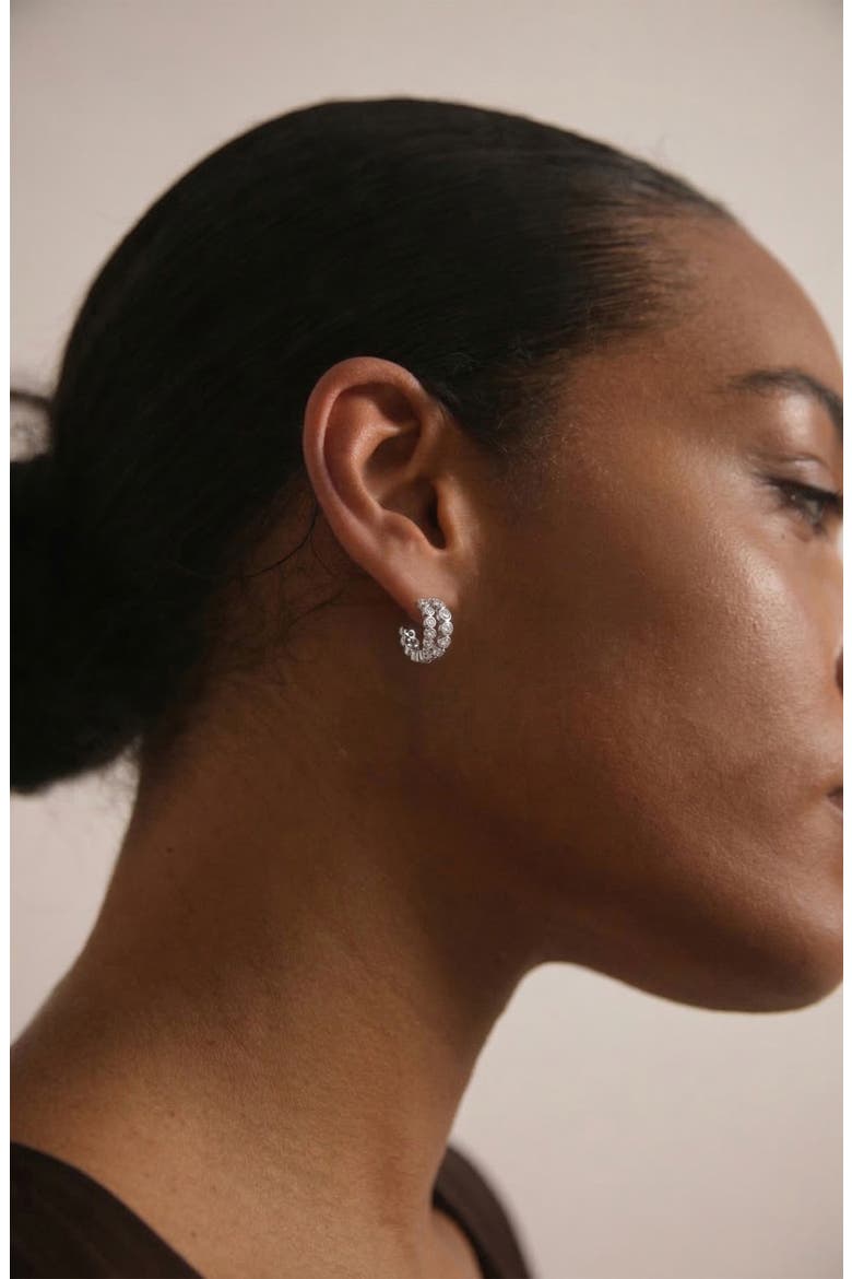 Averto Mini Crystal Double Hoop Earrings in Silver, Alternate, color, Silver