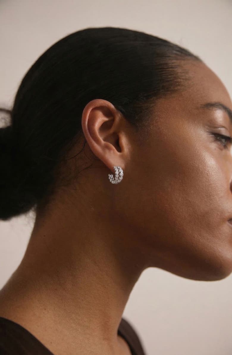 YOJ Averto Mini Crystal Double Hoop Earrings in Silver, Alternate, color, Silver