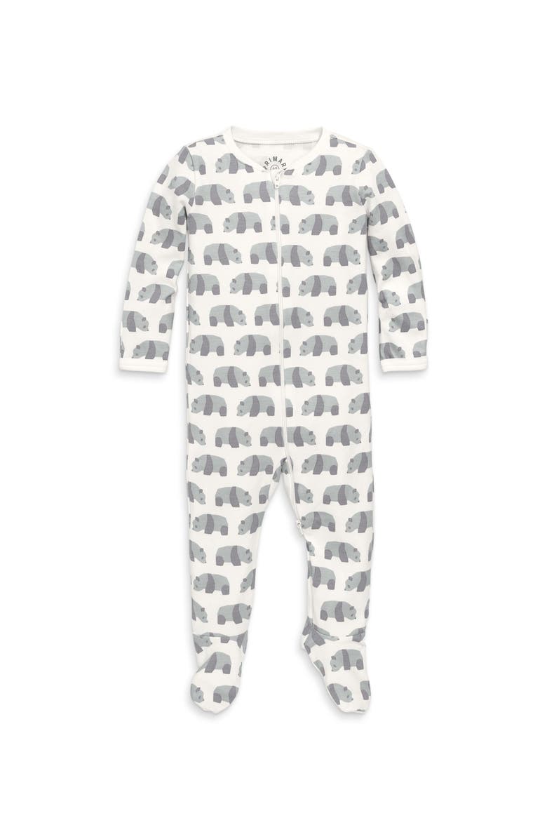 Primary Baby Organic Animal Friends Zip Footie, Main, color, Fog Pandas