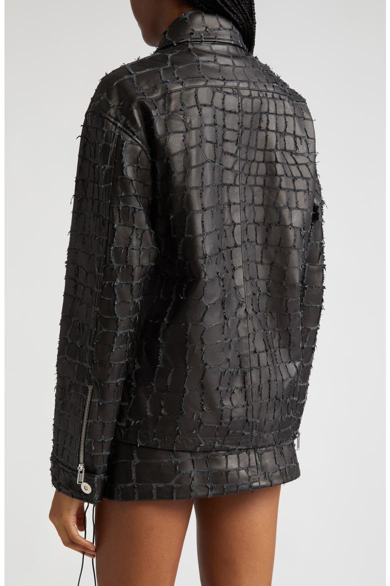 Snakeskin Etched Lambskin Leather Jacket, Alternate, color, BLACK
