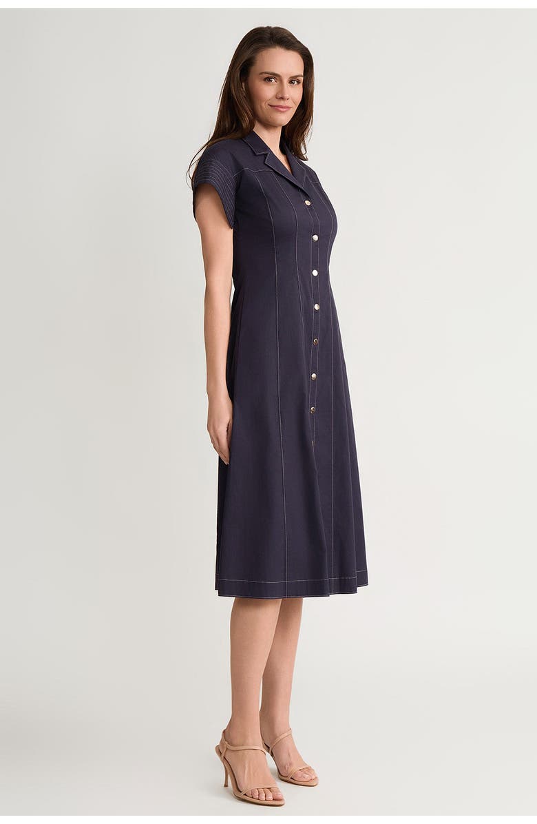 Ming Wang Fit-N-Flare Contrast Stitch Cotton Maxi Dress, Alternate, color, Indigo/White