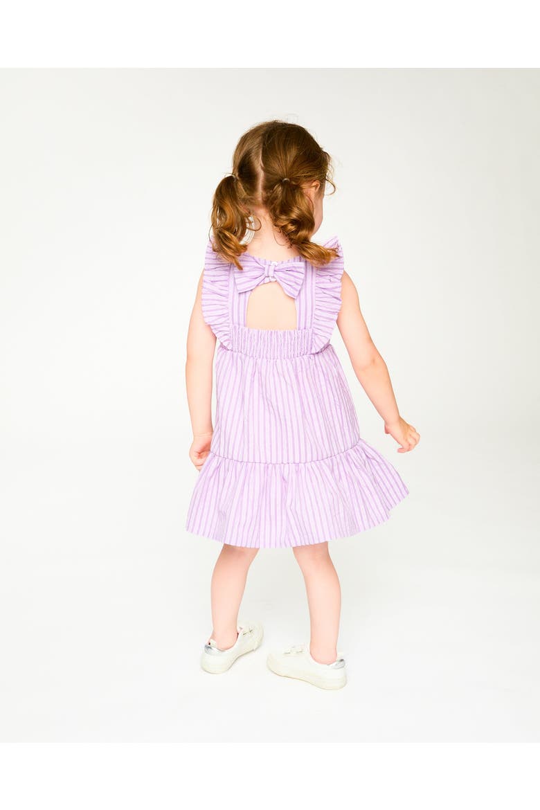 Sleeveless Flutter Ruffles Striped Dress, Alternate, color, Lavender Stripes
