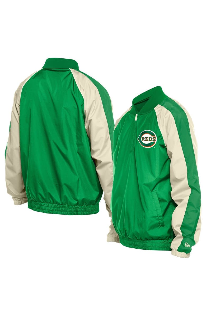 New Era Men's New Era Kelly Green Cincinnati Reds St. Patrick's Day Ripstop Raglan Quarter-Zip Windbreaker, Main, color, Kelly Green