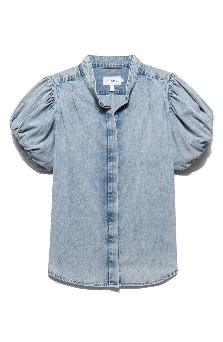 FRAME Pleat Puff Sleeve Denim Shirt, Main, color,