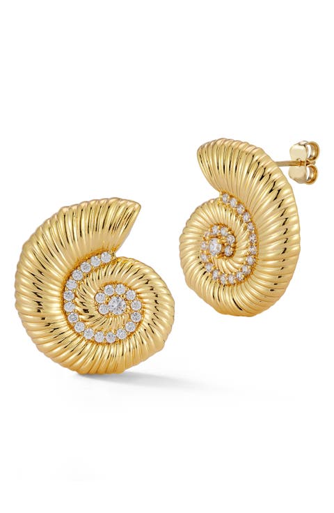 Cubic Zirconia Shell Stud Earrings