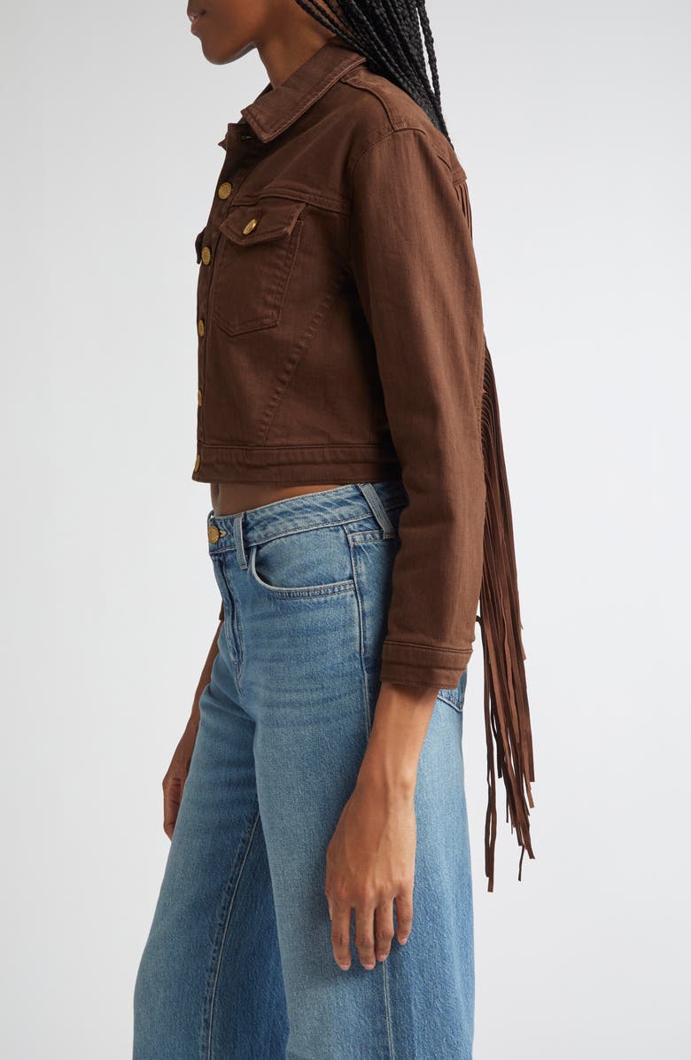 L'AGENCE Koda Fringe Crop Denim Jacket, Alternate, color, Brown