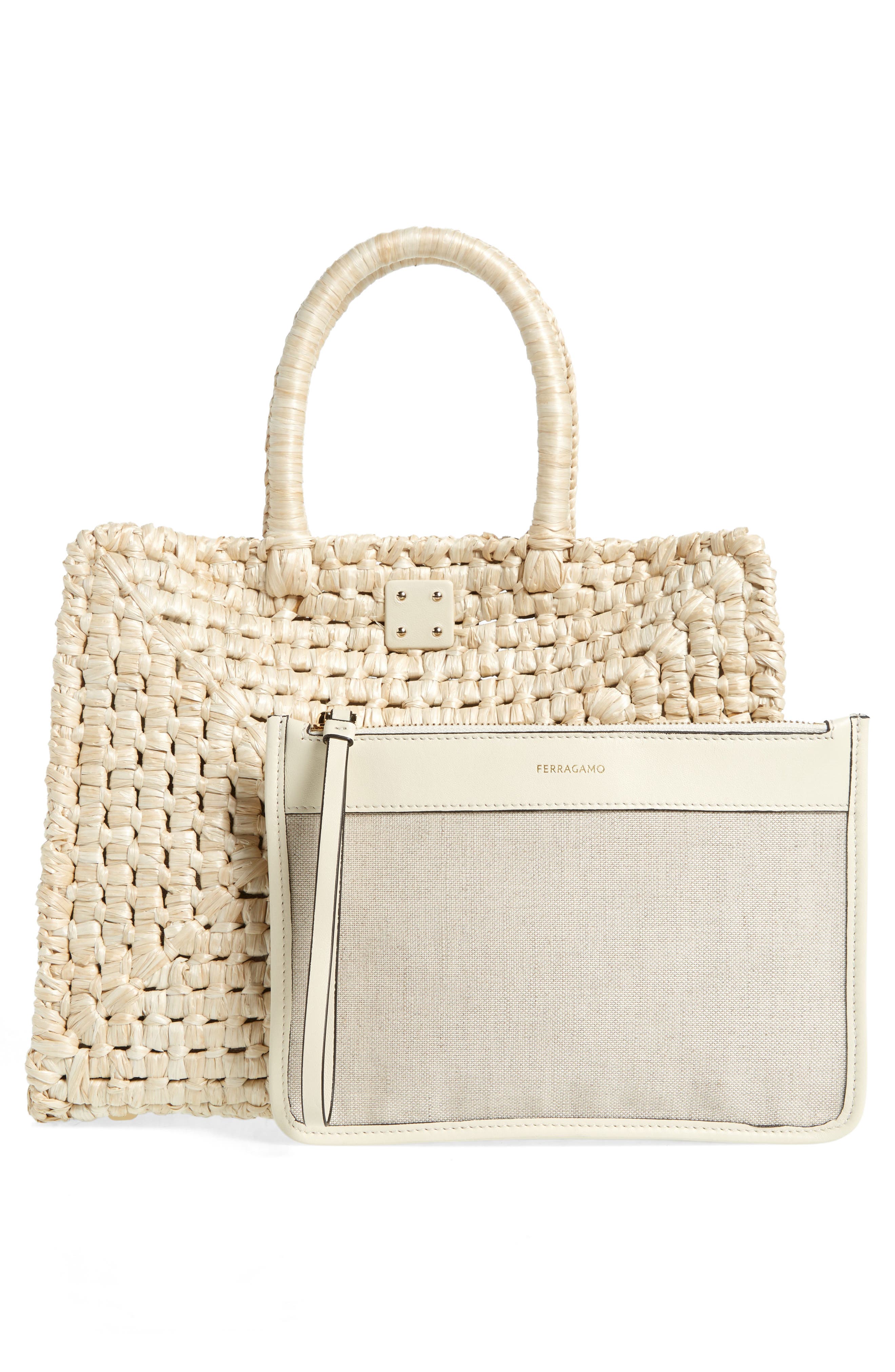 FERRAGAMO Large Raffia Tote, Alternate, color, 