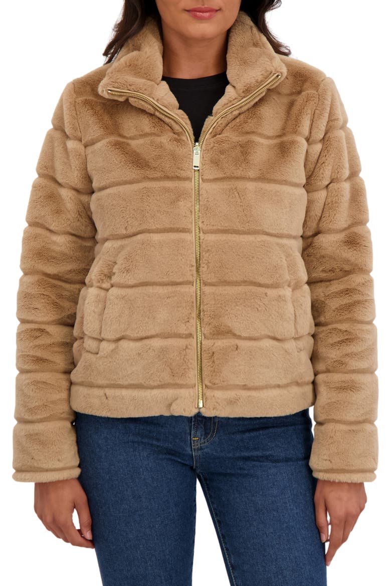 Faux Fur Short Jacket, Main, color, CAMEL
