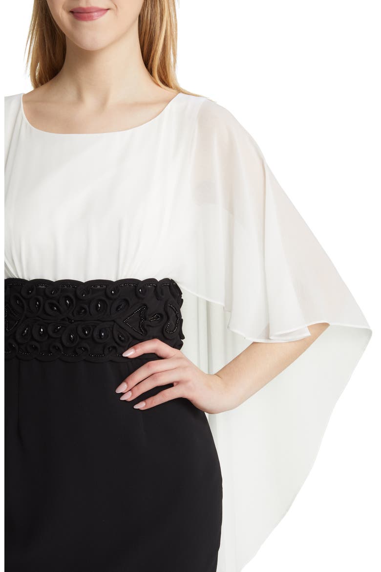 Chiffon Cape Dress, Alternate, color, BLACK