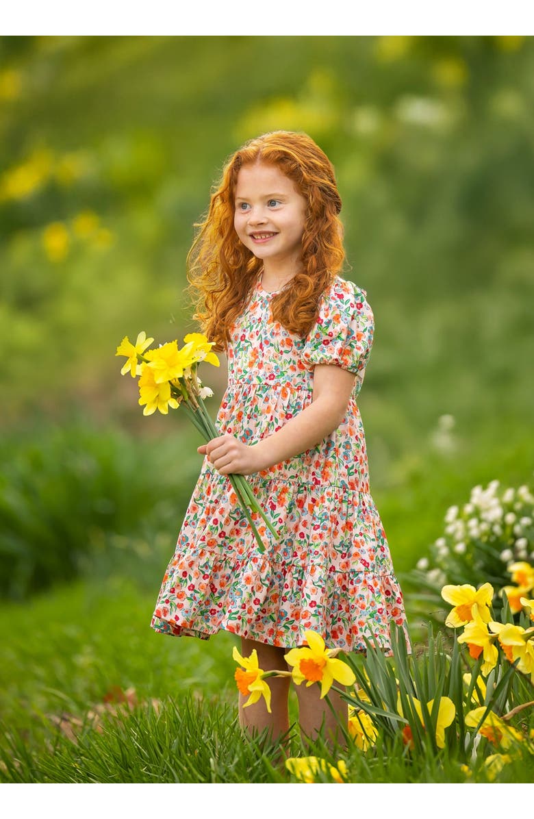 Mabel + Honey Florentine Short Gathered Sleeve Dress, Alternate, color, Orange