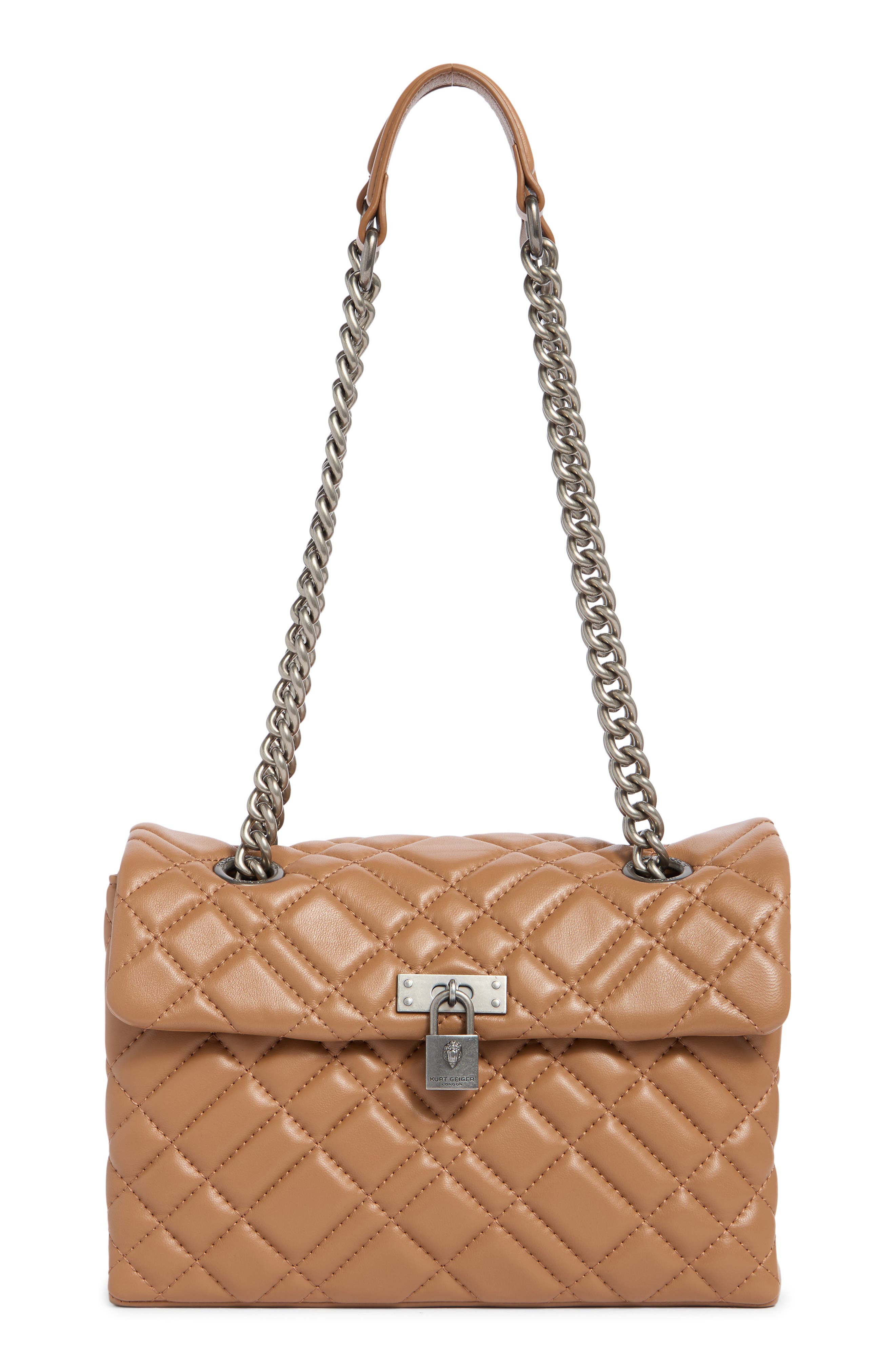 Kurt Geiger Brixton Diamond Quilted Leather Pad Lock Shoulder Bag