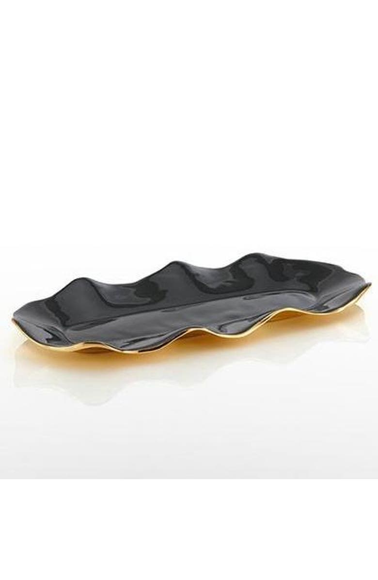 Lunares Ruffled Graphite Long Tray, Alternate, color, Gold