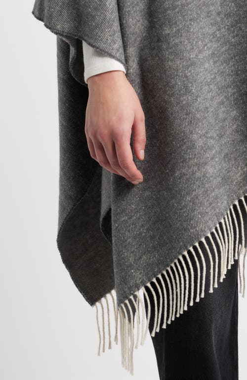Eileen Fisher Fringe Trim Cotton Wool & Cashmere Poncho In Gray