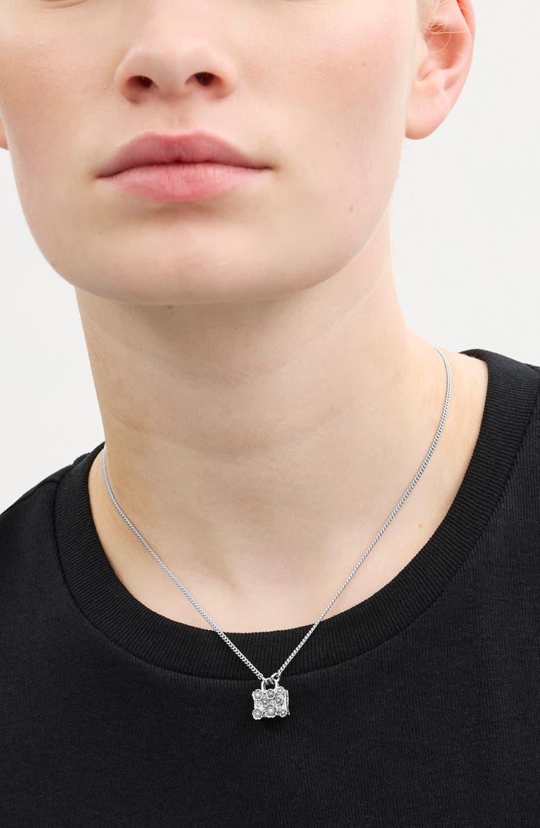 COACH Tearose Bag Faux Pearl Pendant Necklace, Alternate, color, Rhodium