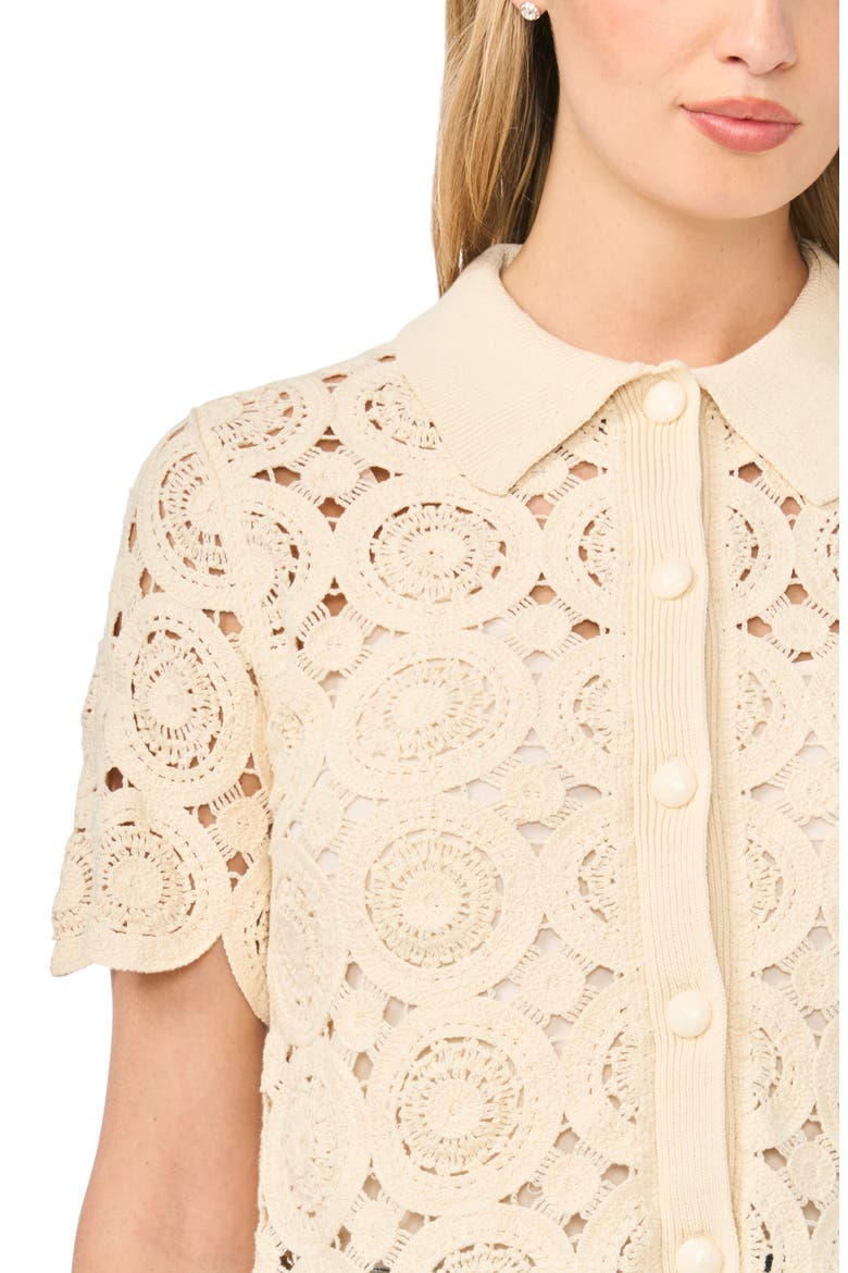 Crochet Short Sleeve Cardigan, Alternate, color, SAND DRIFT