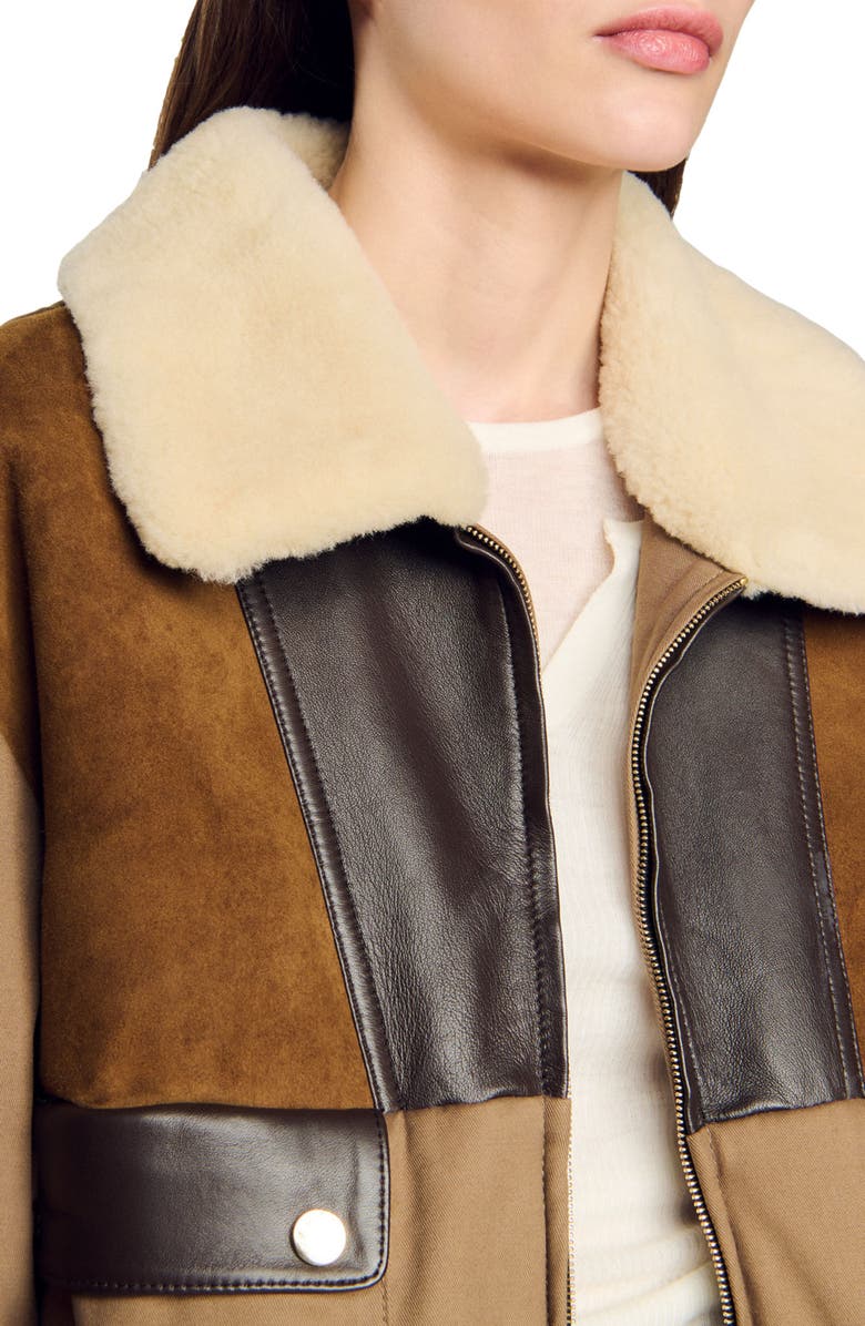 SANDRO Shearling collar jacket, Alternate, color, 