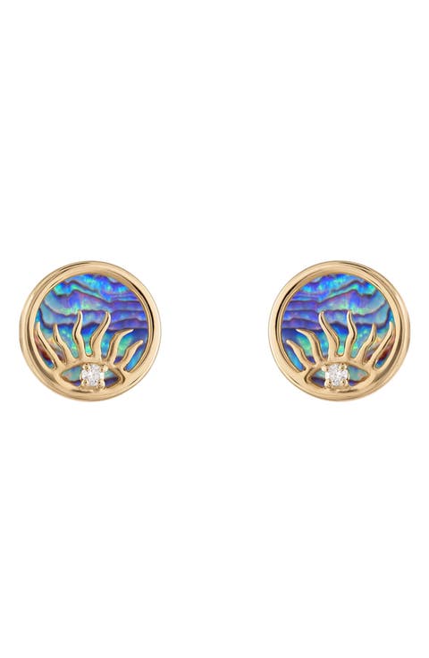 Sunrise 14k Gold Lapis Lazuli & Diamond Stud Earrings