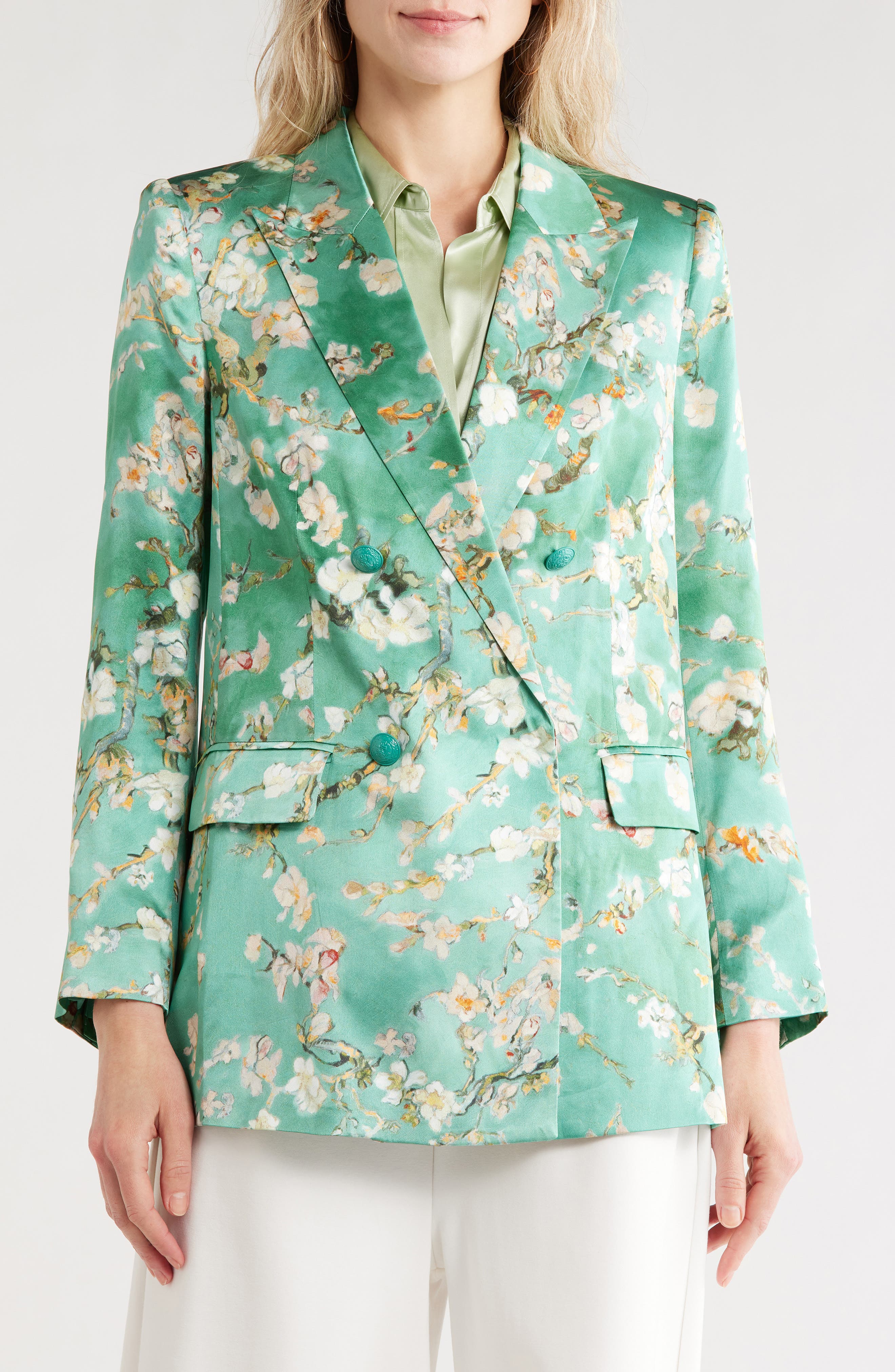 L'AGENCE Taryn Floral Double Breasted Silk Blazer
