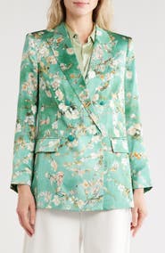 L'AGENCE Taryn Floral Double Breasted Silk Blazer