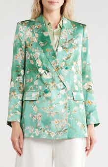 L'AGENCE Taryn Floral Double Breasted Silk Blazer