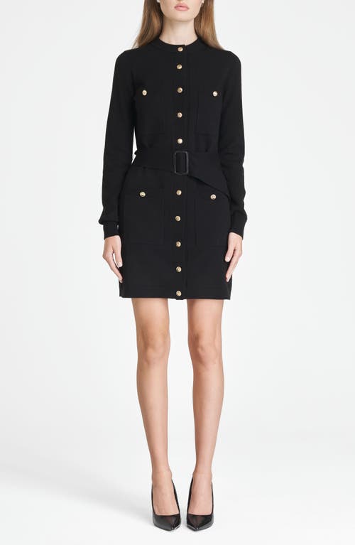 Wayf Becca Belted Long Sleeve Sweater Minidress In Black