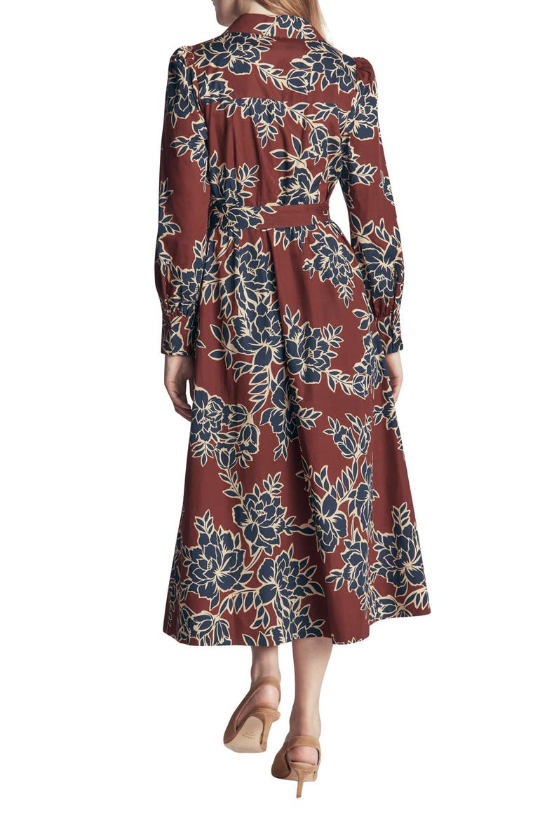 Maeve Cotton Midi Shirtdress, Alternate, color, ROASTED BROWN ENCHANTED PEONY