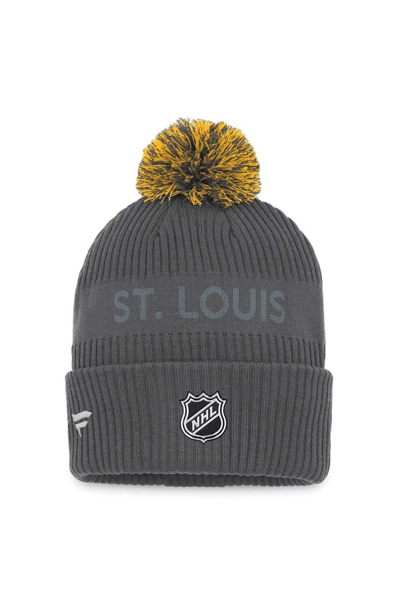 FANATICS Men's Fanatics Branded Charcoal St. Louis Blues Authentic Pro Home Ice Cuffed Knit Hat with Pom, Alternate, color, Charcoal