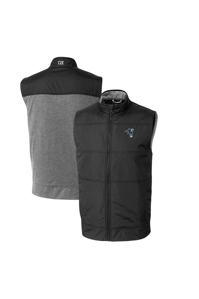 Men's Cutter & Buck Black Indianapolis Colts Throwback Logo Stealth Hybrid Quilted Windbreaker Full-Zip Vest, Main, color, Black
