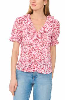 CeCe Puff Sleeve Pintuck Top