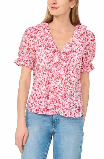 CeCe Puff Sleeve Pintuck Top