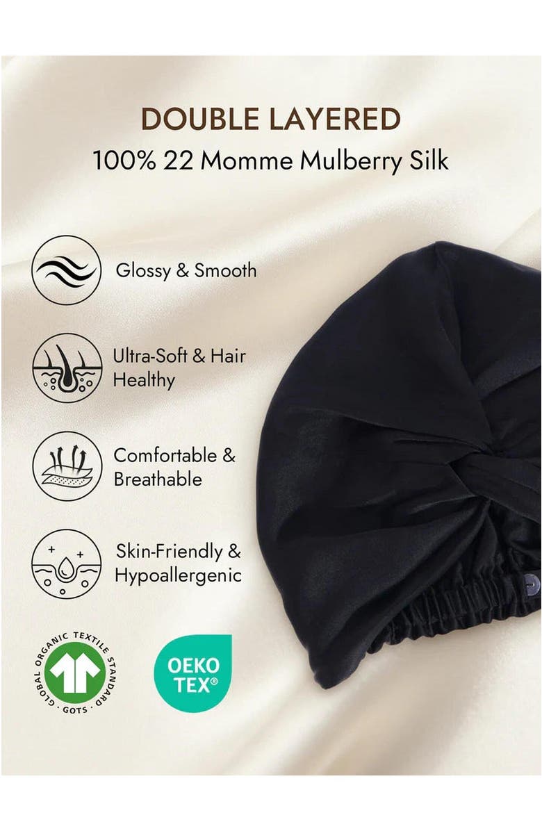 SILKSILKY 22Momme Pure Silk Hair Wrap, Alternate, color, Black