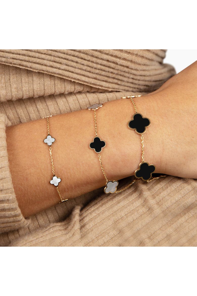 Large Onyx Clover Bracelet, Alternate, color, Yellow Gold