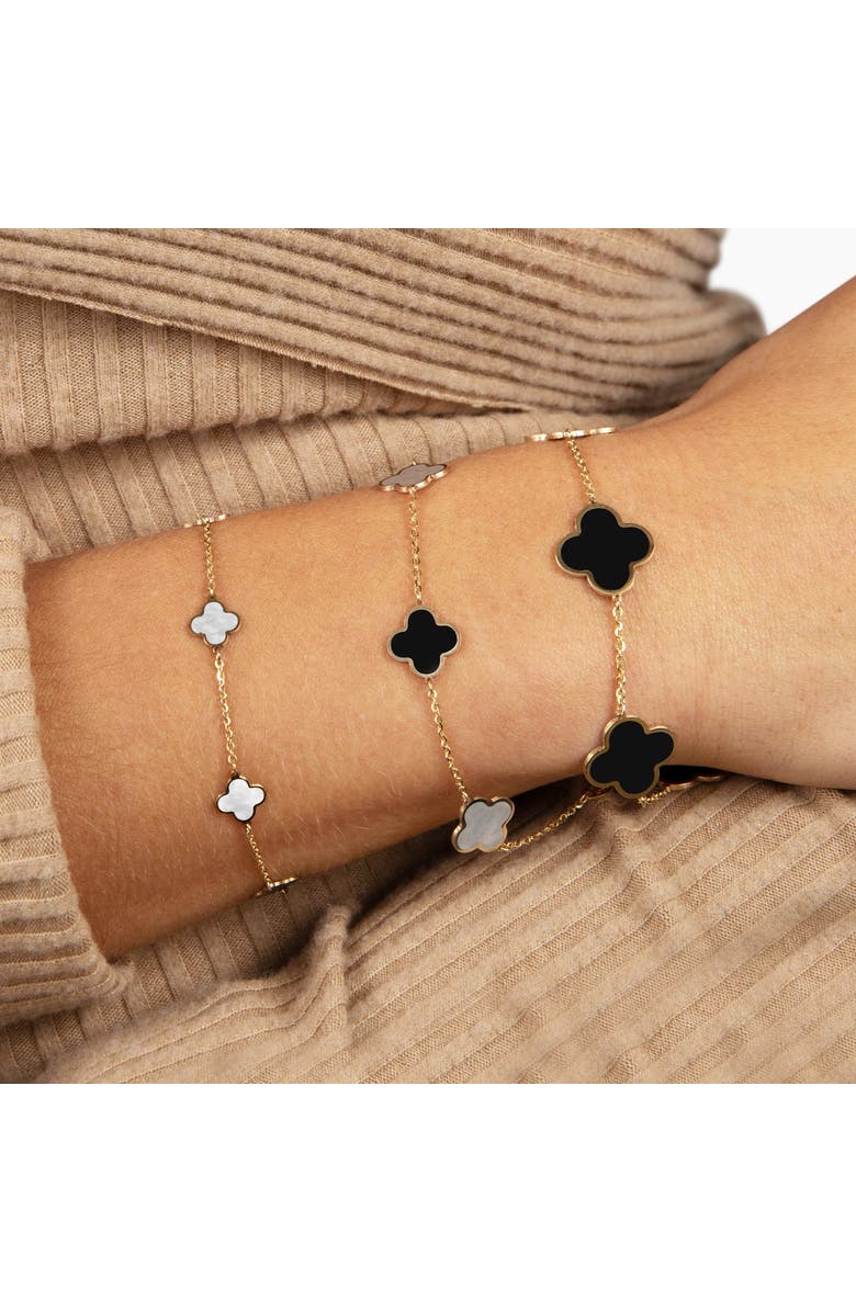 The Lovery Fine Jewelry Large Onyx Clover Bracelet, Alternate, color, Yellow Gold