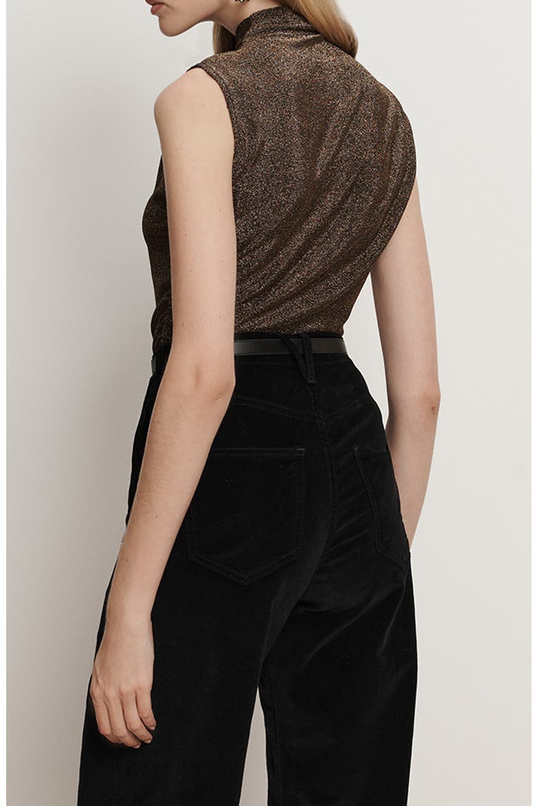 Mylie Metallic Shimmer Funnel Neck Tank, Alternate, color, GOLD
