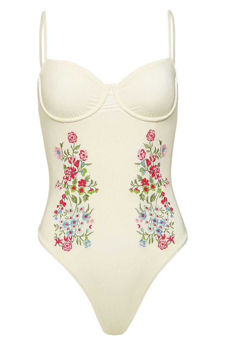 Maaji Flowering Vines Underwire Lace-Up One-Piece Swimsuit, Alternate, color, Light Beige