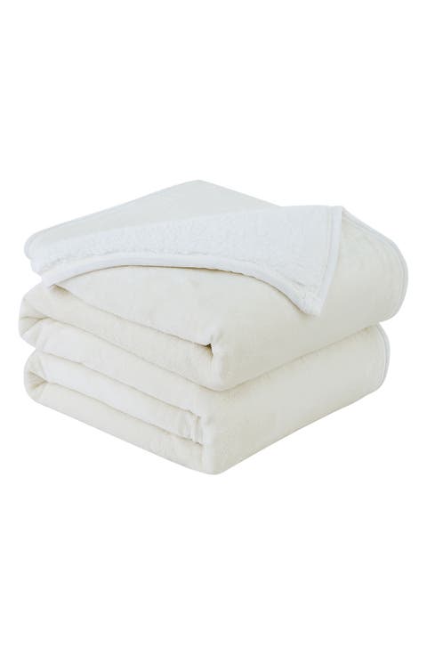 Microfleece Faux Shearling Lined Reversible Throw Blanket - 50" x 70"